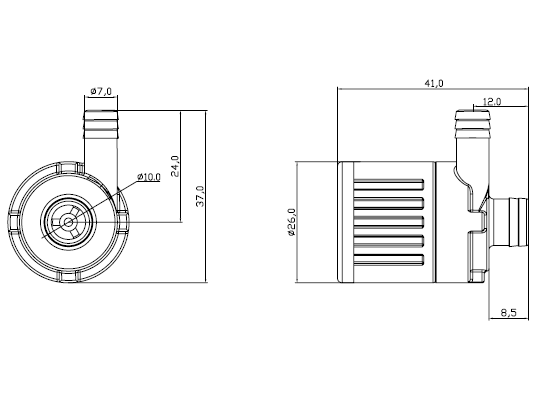 ZL25-08食品級(jí)微型無(wú)刷直流水泵平面圖